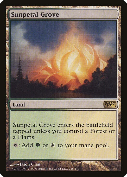 Sunpetal Grove, carta Magic di tipo Land illustrata da Jason Chan