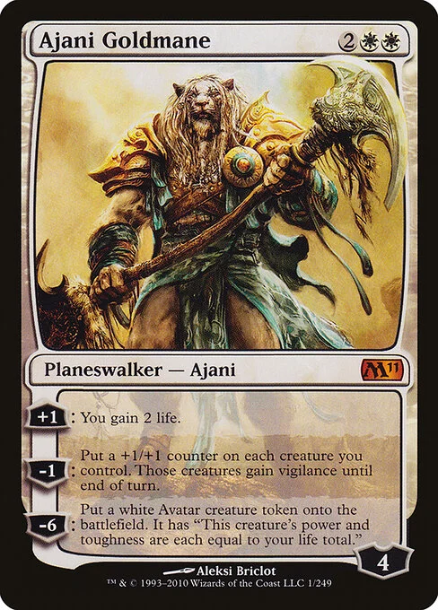 Ajani Goldmane, carta Magic di tipo Legendary Planeswalker — Ajani illustrata da Aleksi Briclot