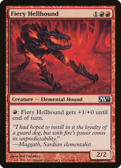 Fiery Hellhound, carta Magic di tipo Creature — Elemental Dog illustrata da Ted Galaday