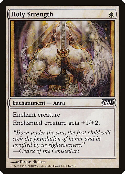 Holy Strength, carta Magic di tipo Enchantment — Aura illustrata da Terese Nielsen