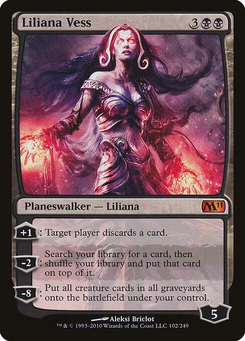 Liliana Vess, carta Magic di tipo Legendary Planeswalker — Liliana illustrata da Aleksi Briclot