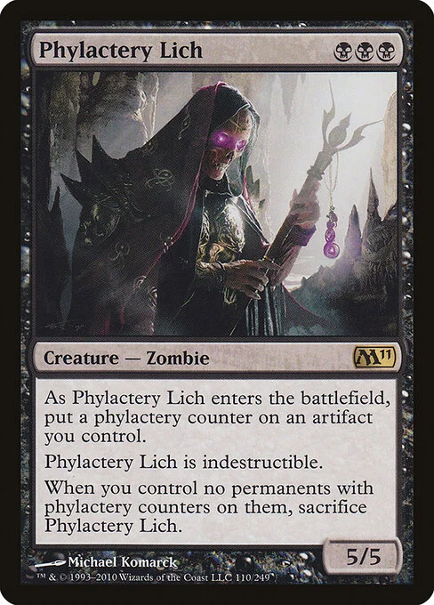 Phylactery Lich, carta Magic di tipo Creature — Zombie illustrata da Michael Komarck