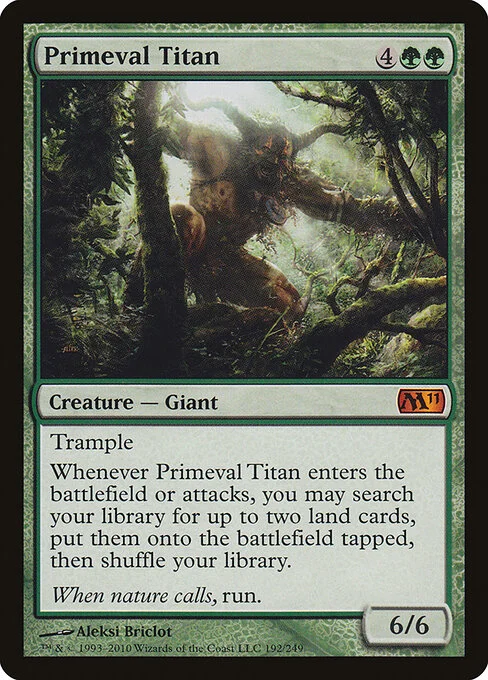 Primeval Titan, carta Magic di tipo Creature — Giant illustrata da Aleksi Briclot