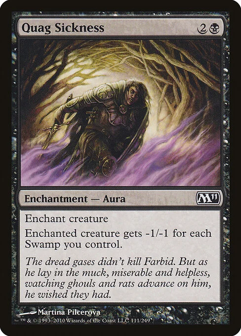 Quag Sickness, carta Magic di tipo Enchantment — Aura illustrata da Martina Pilcerova