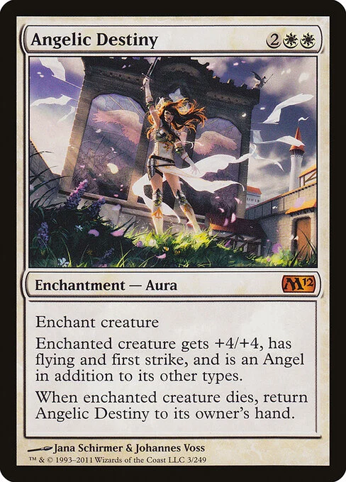 Angelic Destiny, carta Magic di tipo Enchantment — Aura illustrata da Jana Schirmer & Johannes Voss