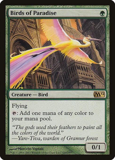 Birds of Paradise, carta Magic di tipo Creature — Bird illustrata da Marcelo Vignali