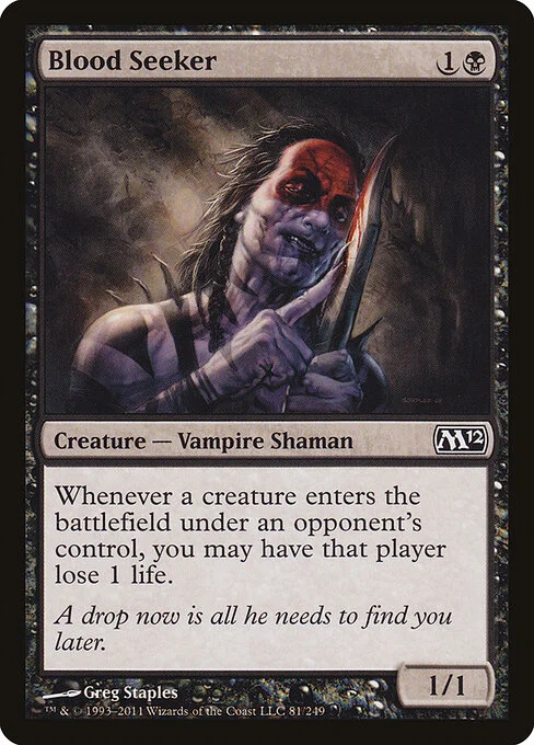 Blood Seeker, carta Magic di tipo Creature — Vampire Shaman illustrata da Greg Staples