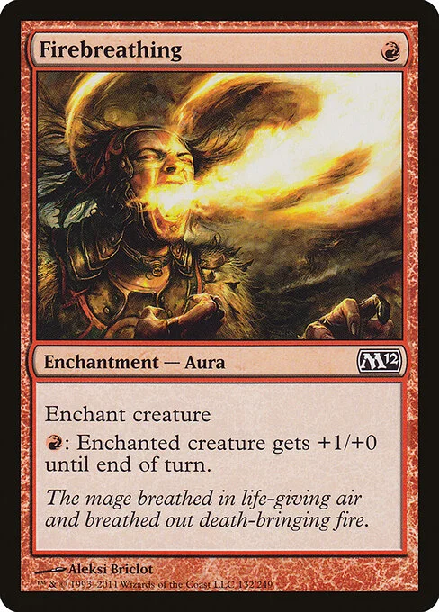 Firebreathing, carta Magic di tipo Enchantment — Aura illustrata da Aleksi Briclot