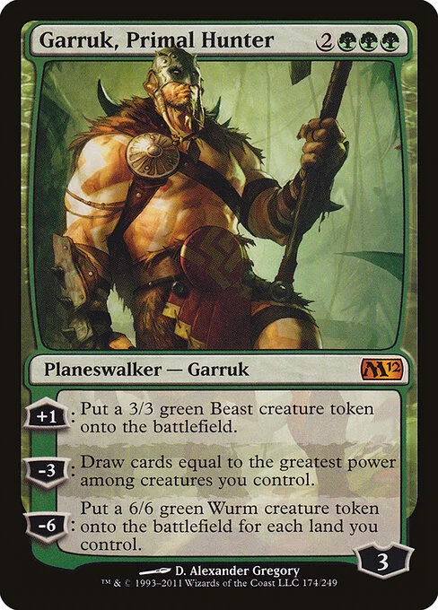 Garruk, Primal Hunter, carta Magic di tipo Legendary Planeswalker — Garruk illustrata da D. Alexander Gregory