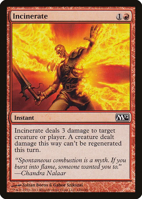 Incinerate, carta Magic di tipo Instant illustrata da Zoltan Boros & Gabor Szikszai