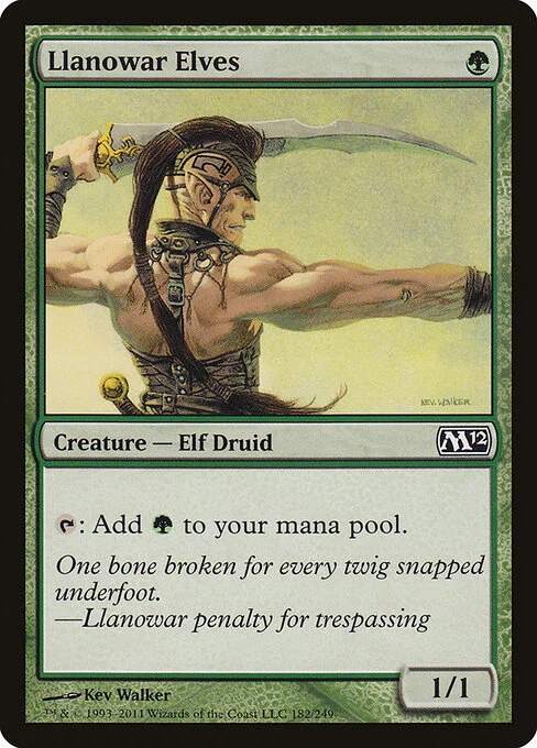 Llanowar Elves, carta Magic di tipo Creature — Elf Druid illustrata da Kev Walker