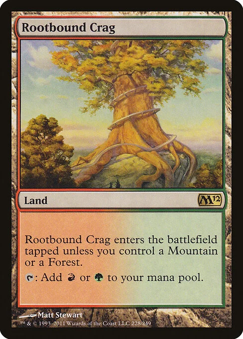 Rootbound Crag, carta Magic di tipo Land illustrata da Matt Stewart