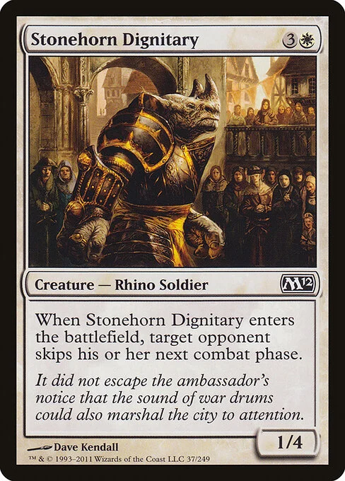 Stonehorn Dignitary, carta Magic di tipo Creature — Rhino Soldier illustrata da Dave Kendall
