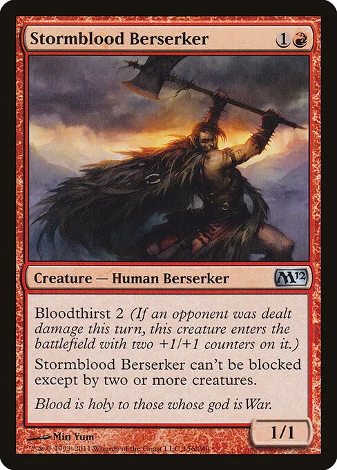 Stormblood Berserker, carta Magic di tipo Creature — Human Berserker illustrata da Min Yum