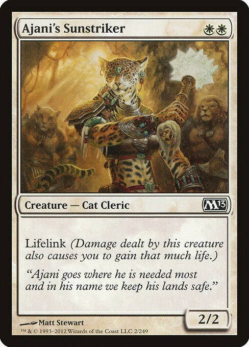 Ajani's Sunstriker, carta Magic di tipo Creature — Cat Cleric illustrata da Matt Stewart