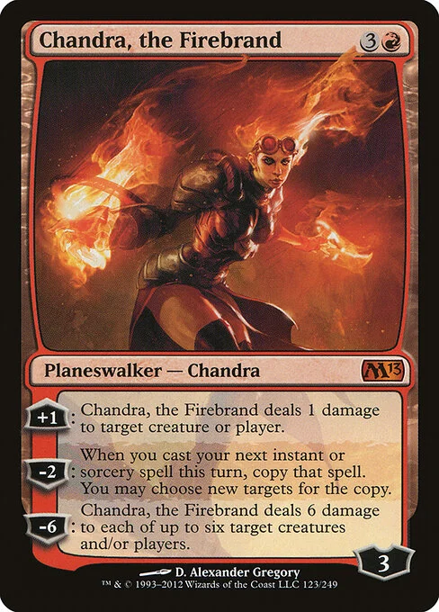 Chandra, the Firebrand, carta Magic di tipo Legendary Planeswalker — Chandra illustrata da D. Alexander Gregory