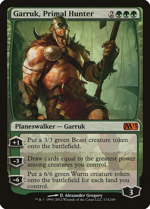 Garruk, Primal Hunter, carta Magic di tipo Legendary Planeswalker — Garruk illustrata da D. Alexander Gregory