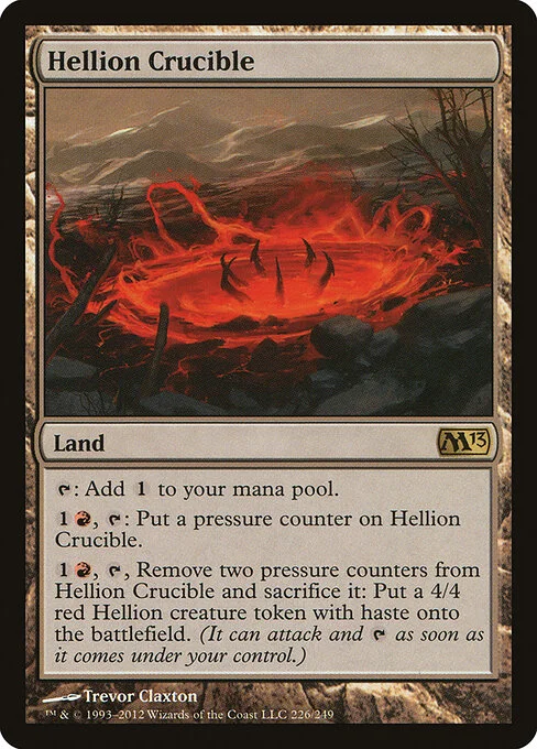 Hellion Crucible, carta Magic di tipo Land illustrata da Trevor Claxton