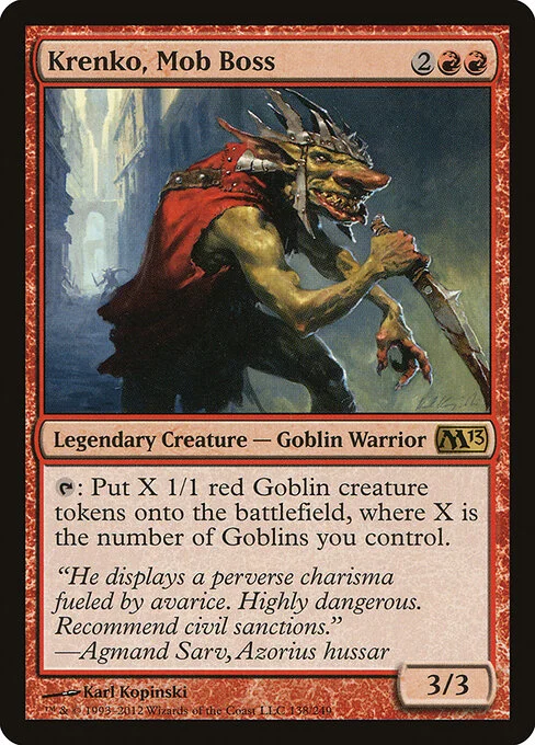 Krenko, Mob Boss, carta Magic di tipo Legendary Creature — Goblin Warrior illustrata da Karl Kopinski