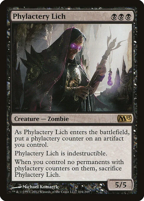 Phylactery Lich, carta Magic di tipo Creature — Zombie illustrata da Michael Komarck