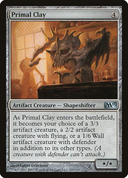 Primal Clay, carta Magic di tipo Artifact Creature — Shapeshifter illustrata da Lucas Graciano