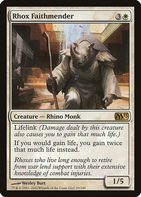 Rhox Faithmender, carta Magic di tipo Creature — Rhino Monk illustrata da Wesley Burt