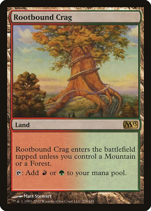 Rootbound Crag, carta Magic di tipo Land illustrata da Matt Stewart