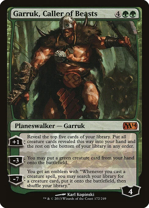Garruk, Caller of Beasts, carta Magic di tipo Legendary Planeswalker — Garruk illustrata da Karl Kopinski