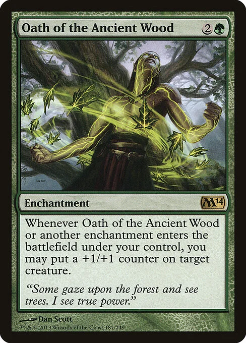 Oath of the Ancient Wood, carta Magic di tipo Enchantment illustrata da Dan Murayama Scott