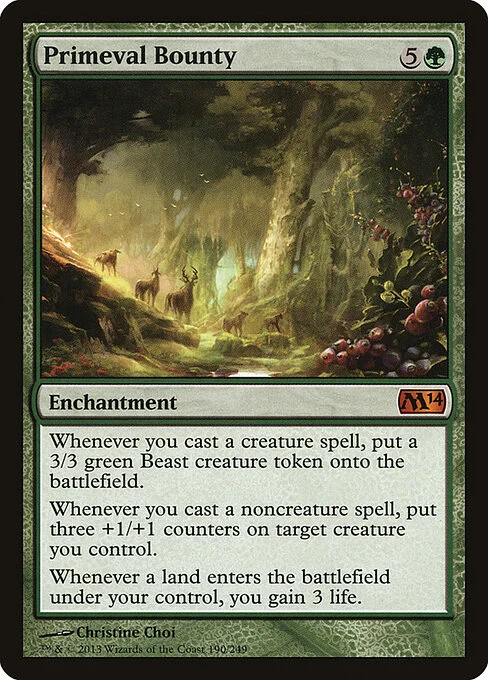 Primeval Bounty, carta Magic di tipo Enchantment illustrata da Christine Choi