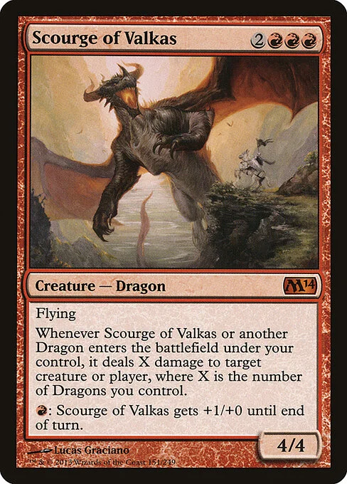 Scourge of Valkas, carta Magic di tipo Creature — Dragon illustrata da Lucas Graciano