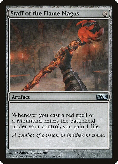 Staff of the Flame Magus, carta Magic di tipo Artifact illustrata da Daniel Ljunggren