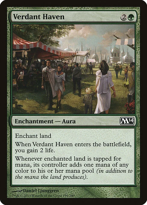Verdant Haven, carta Magic di tipo Enchantment — Aura illustrata da Daniel Ljunggren
