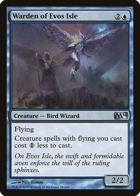 Warden of Evos Isle, carta Magic di tipo Creature — Bird Wizard illustrata da Nils Hamm
