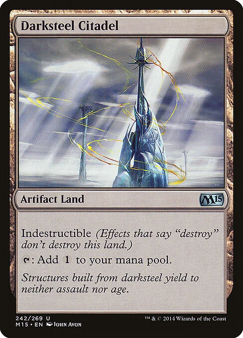 Darksteel Citadel, carta Magic di tipo Artifact Land illustrata da John Avon