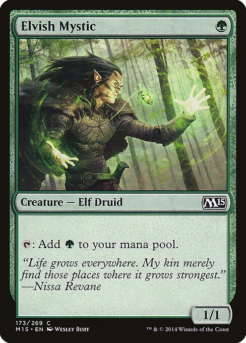 Elvish Mystic, carta Magic di tipo Creature — Elf Druid illustrata da Wesley Burt