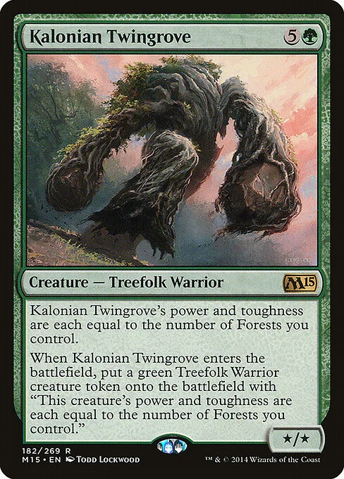Kalonian Twingrove, carta Magic di tipo Creature — Treefolk Warrior illustrata da Todd Lockwood