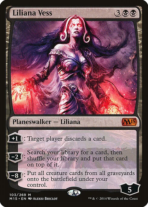 Liliana Vess, carta Magic di tipo Legendary Planeswalker — Liliana illustrata da Aleksi Briclot