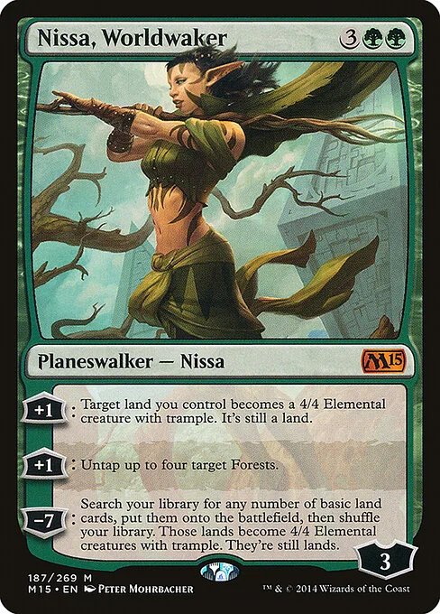 Nissa, Worldwaker, carta Magic di tipo Legendary Planeswalker — Nissa illustrata da Peter Mohrbacher