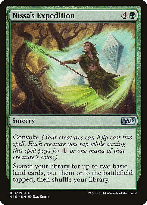 Nissa's Expedition, carta Magic di tipo Sorcery illustrata da Dan Murayama Scott