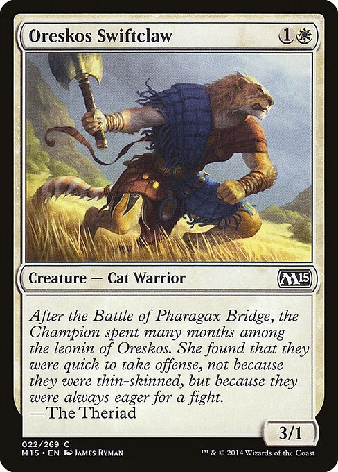 Oreskos Swiftclaw, carta Magic di tipo Creature — Cat Warrior illustrata da James Ryman
