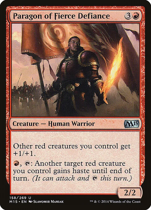 Paragon of Fierce Defiance, carta Magic di tipo Creature — Human Warrior illustrata da Slawomir Maniak