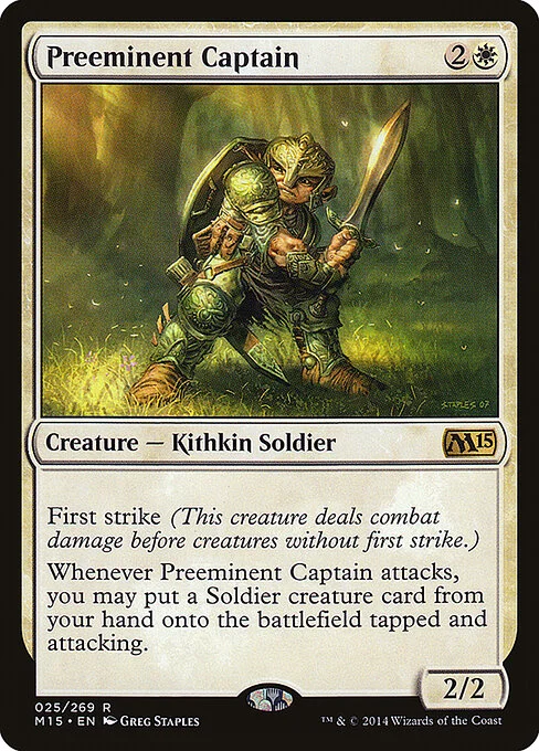 Preeminent Captain, carta Magic di tipo Creature — Kithkin Soldier illustrata da Greg Staples