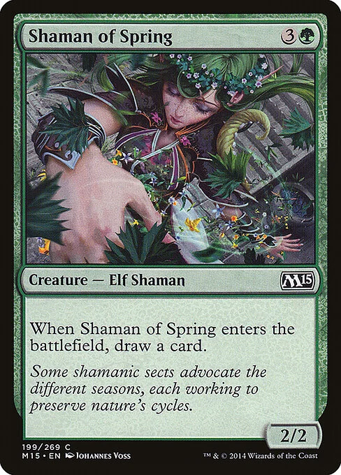 Shaman of Spring, carta Magic di tipo Creature — Elf Shaman illustrata da Johannes Voss
