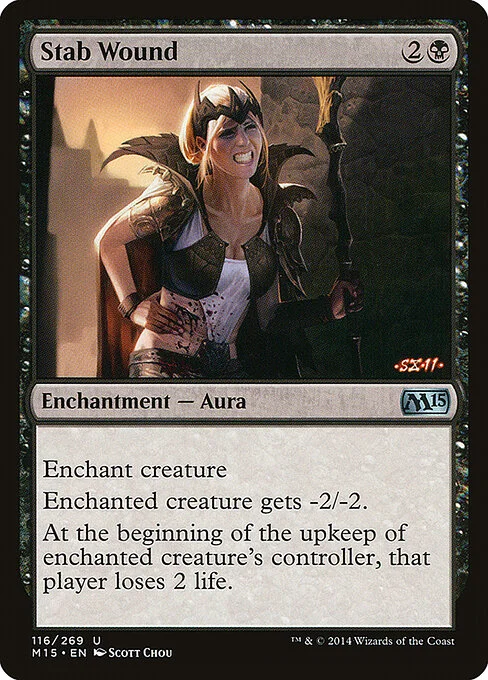 Stab Wound, carta Magic di tipo Enchantment — Aura illustrata da Scott Chou