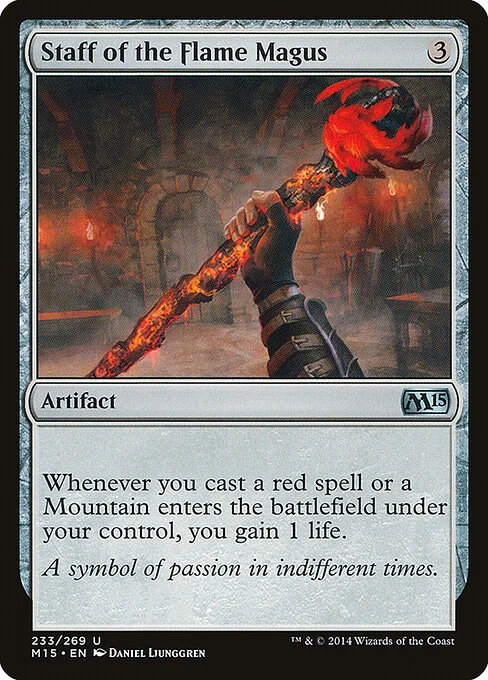 Staff of the Flame Magus, carta Magic di tipo Artifact illustrata da Daniel Ljunggren
