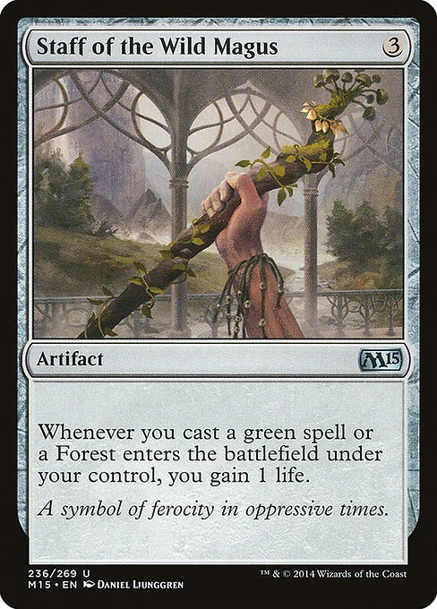 Staff of the Wild Magus, carta Magic di tipo Artifact illustrata da Daniel Ljunggren
