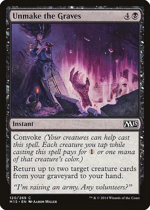 Unmake the Graves, carta Magic di tipo Instant illustrata da Aaron Miller