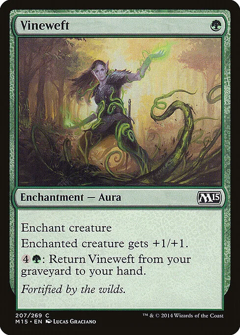 Vineweft, carta Magic di tipo Enchantment — Aura illustrata da Lucas Graciano
