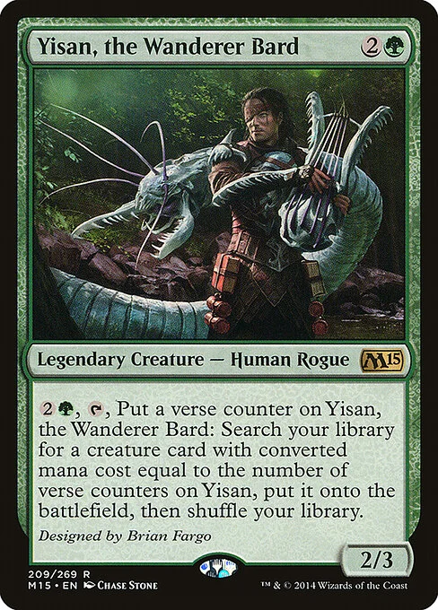 Yisan, the Wanderer Bard, carta Magic di tipo Legendary Creature — Human Rogue Bard illustrata da Chase Stone